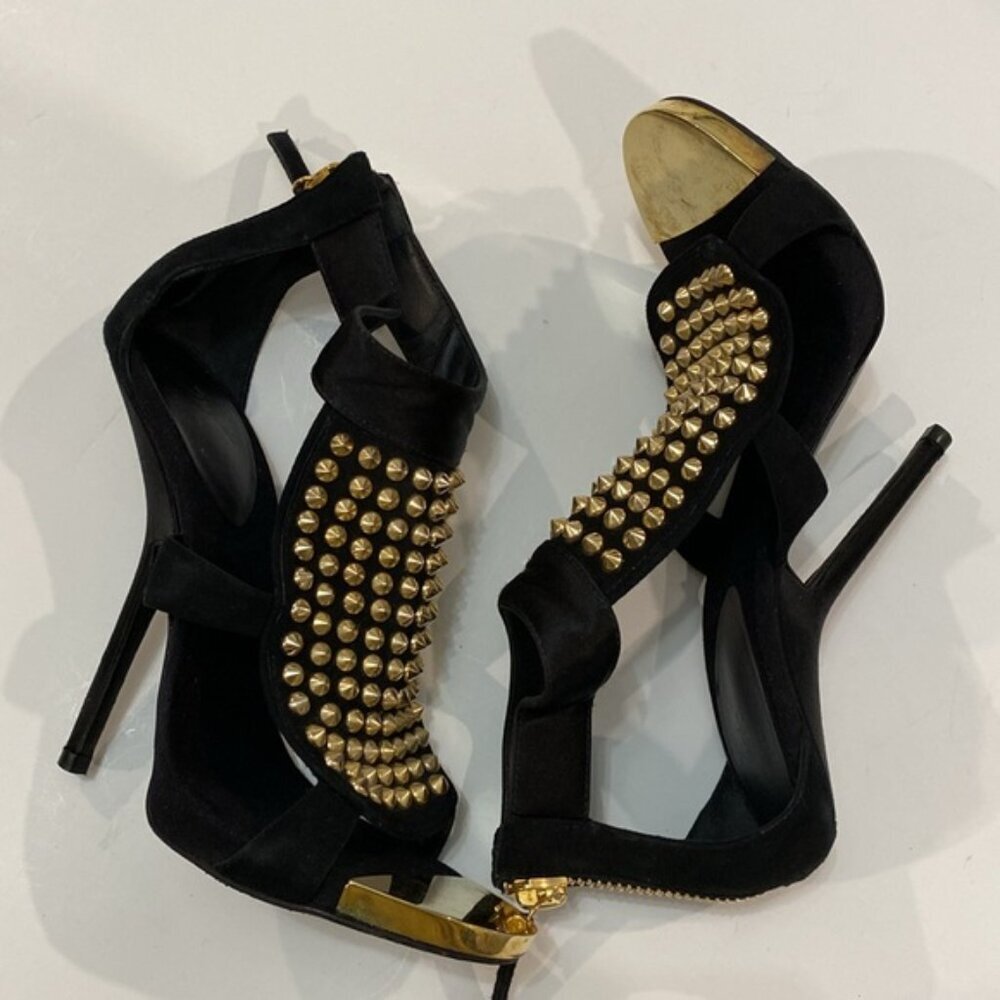 Giuseppe Zanotti Gold Studded Black Heel Booties Size 36 Designer Statement - Picture 12 of 16
